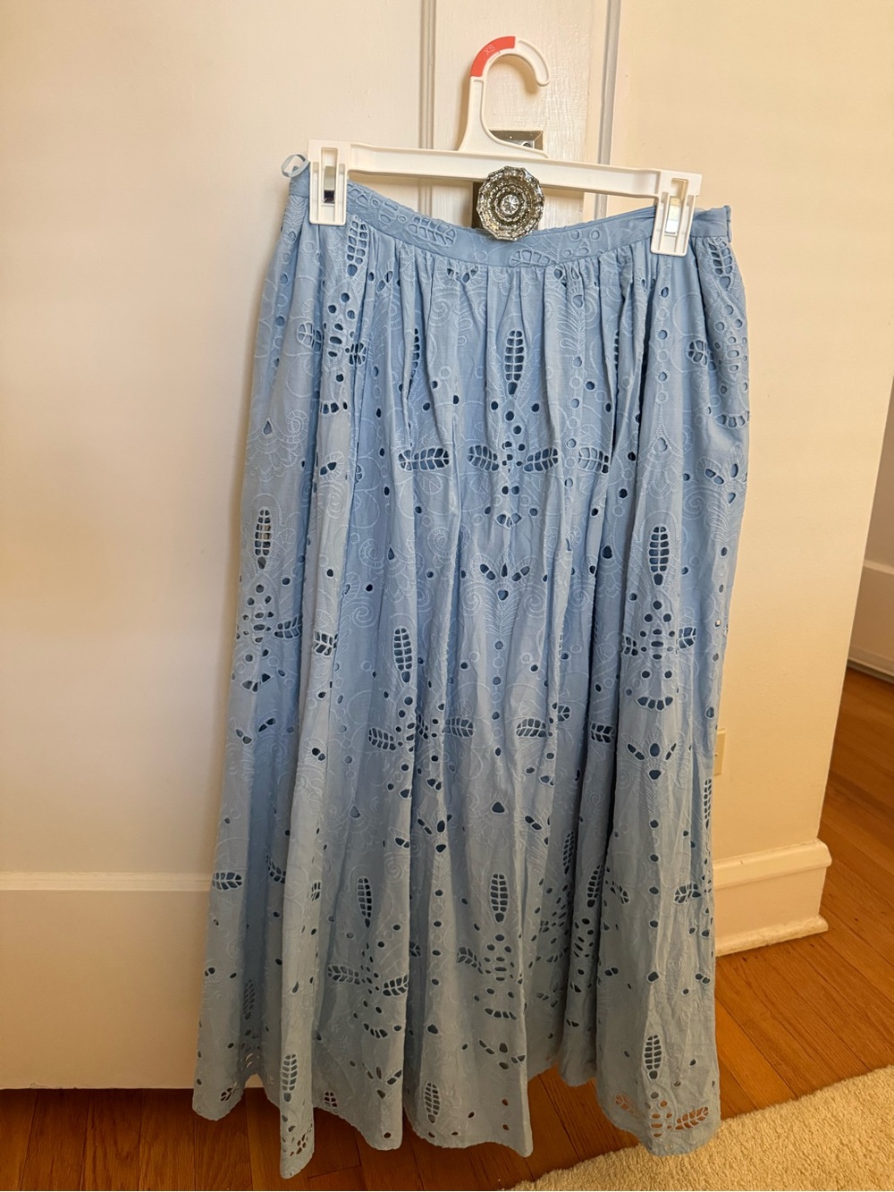 Zara Powder Blue Eyelet Maxi Skirt - Women